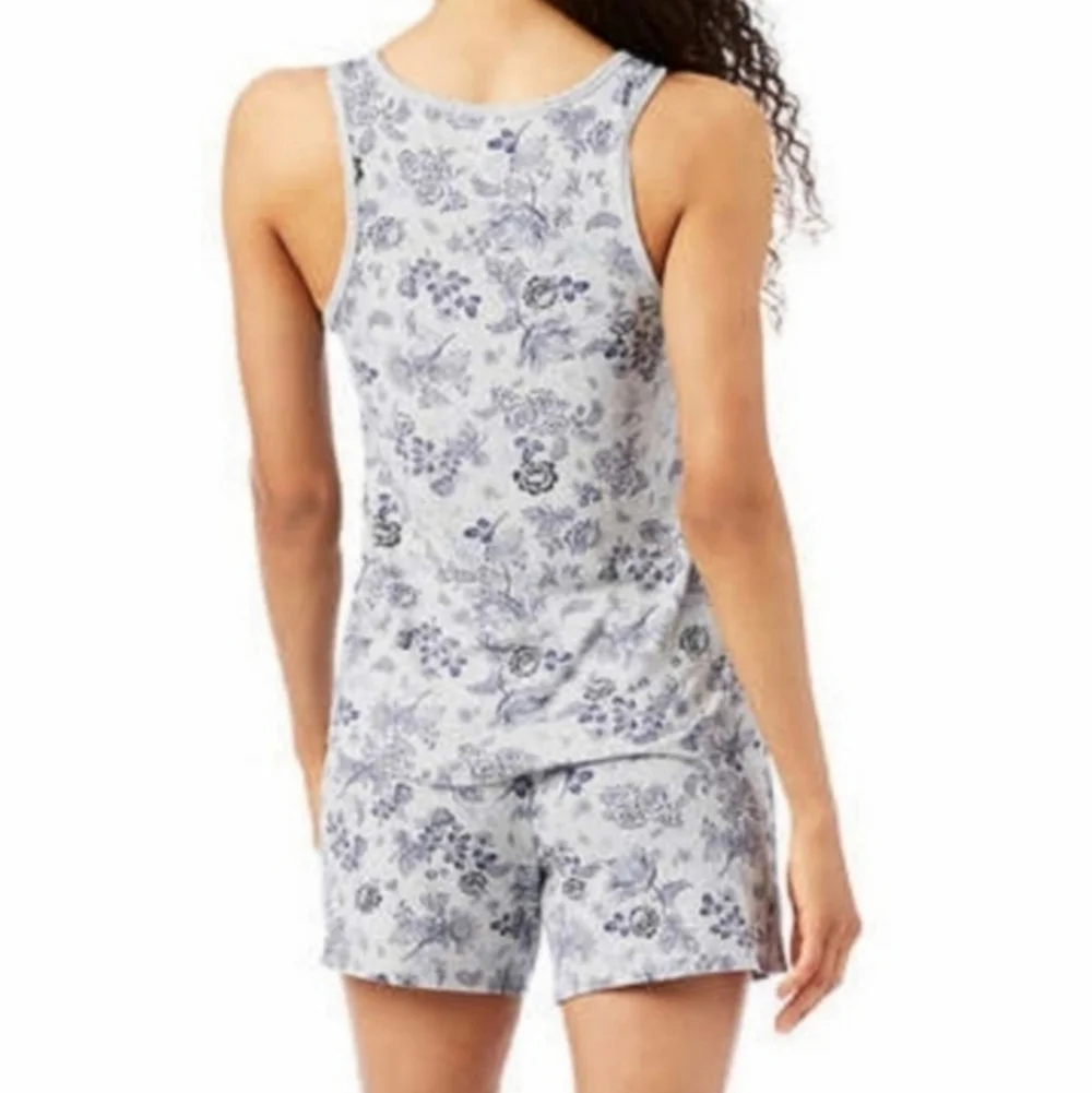 Lucky Brand Mini Denim Floral 4 Piece Pajama Set Blue Grey XXL